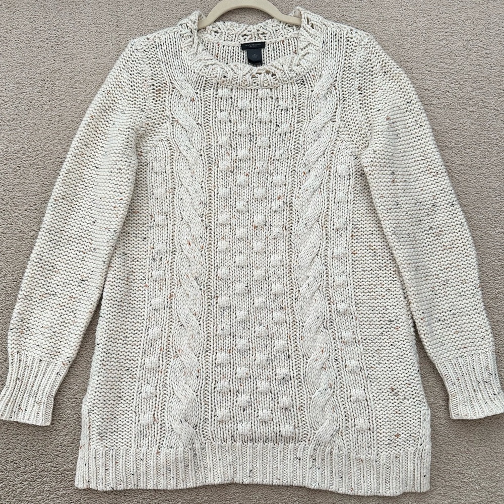 Fall Oversized Cream Cable Knit Speckled Confetti Fisherman Sweater
